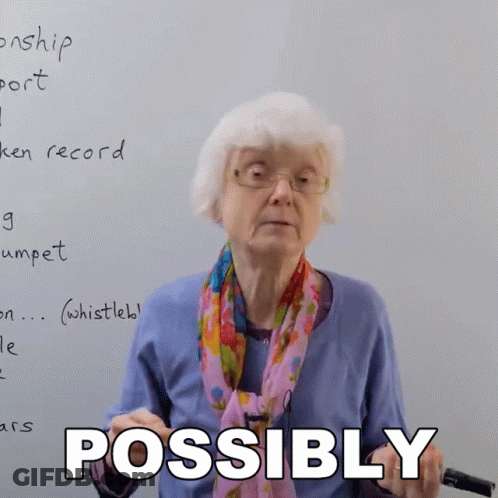 Elderly Woman In Front Of Whiteboard Saying Possibly GIF