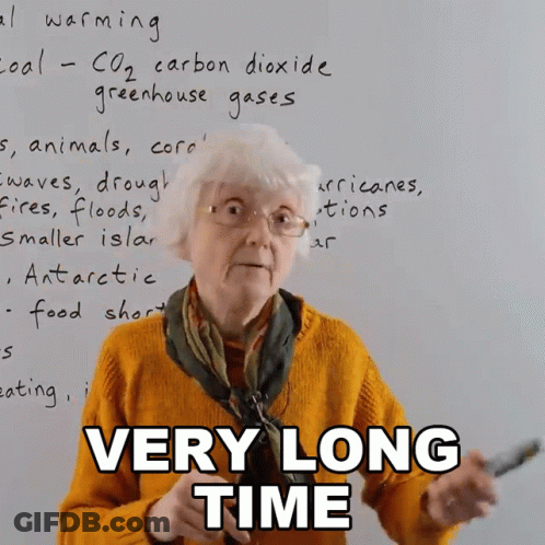 Elderly Woman In Front Of Whiteboard Saying Very Long Time GIF