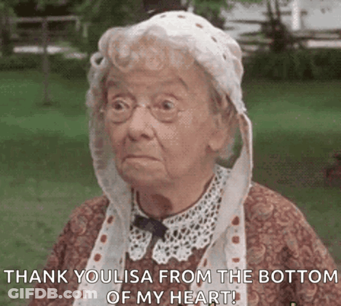 Elderly Woman In Glasses And White Hat Says Thank You Lisa From The Bottom Of My Heart GIF