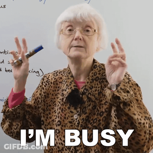 Elderly Woman In Leopard Print Jacket Saying I'm Busy GIF