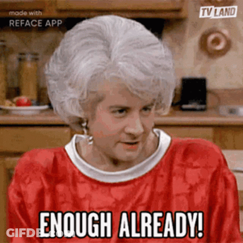 Elderly Woman In Red Shirt Says Enough Already GIF