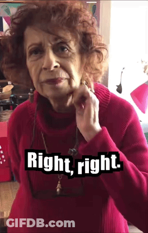 Elderly Woman In Red Sweater Saying Right Right GIF