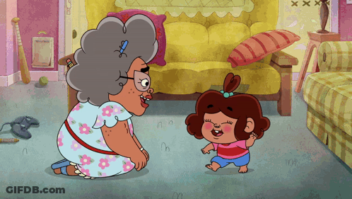 Elderly Woman Kneeling Next To Young Girl GIF
