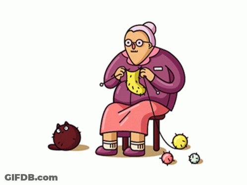 Elderly Woman Knitting Cartoon GIF