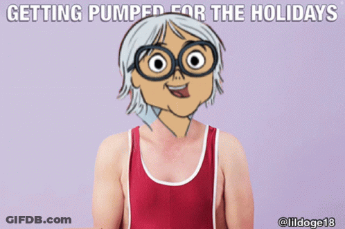 Elderly Woman Lifting Barbell Getting Pumped For The Holidays GIF