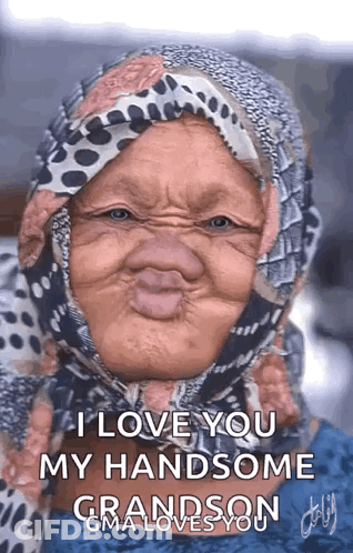 Elderly Woman Making Funny Face Saying I Love You GIF