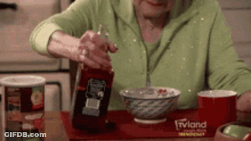 Elderly Woman Pouring Ketchup Bowl TV Land GIF