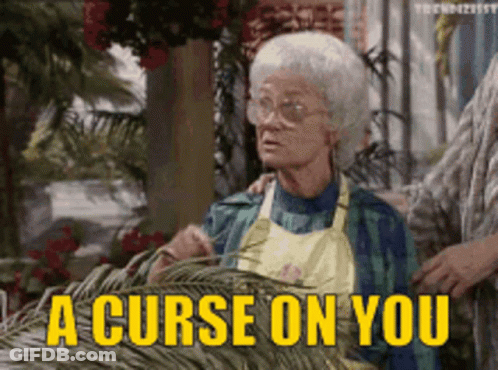 Elderly Woman Saying Curse On You In Yellow GIF