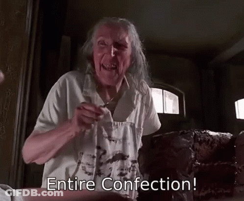 Elderly Woman Sitting With Entire Confection GIF