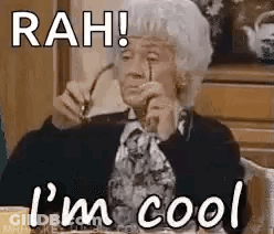Elderly Woman Sitting With Glasses Saying Rah I M Cool GIF