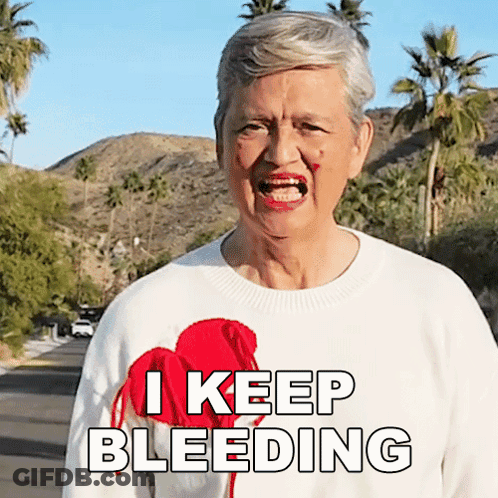 Elderly Woman With Blood On Face And I Keep Bleeding Sweater GIF