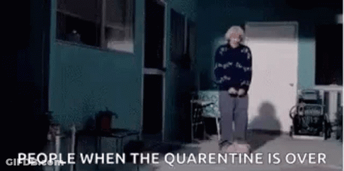 Elderly Woman With Cane In Front Of Blue Building GIF