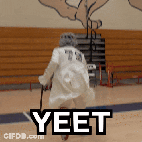Elderly Woman With Cane Running Basketball Court Yeet GIF