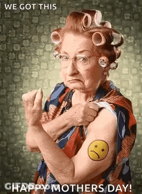 Elderly Woman With Curlers Getting Sad Face Tattoo GIF