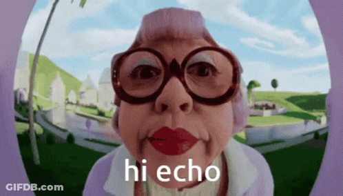 Elderly Woman With Glasses And Pink Headband Says Hi Echo GIF
