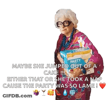 Elderly Woman With Glasses Holding Party Supplies Saying Party GIF