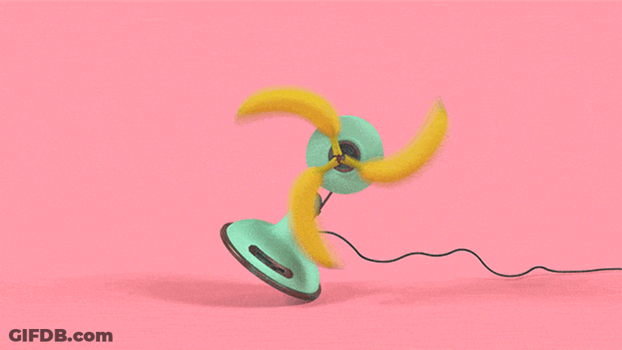 Electric Fan With Spinning Banana Blade GIF