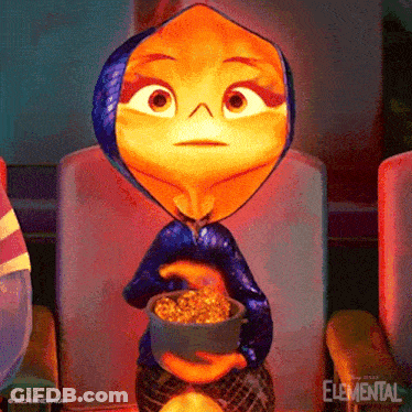 Elemental Character Holding Popcorn GIF