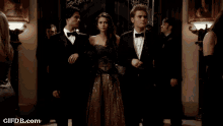 Elena Gilbert Damon Stefan Attending Party GIF