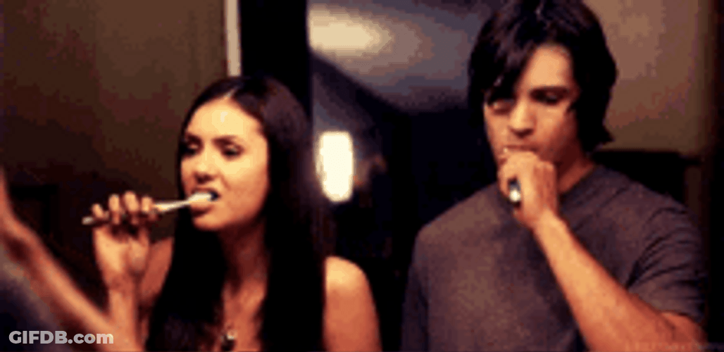 Elena Gilbert Jeremy Brushing Teeth Together GIF