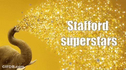 Elephant Blowing Gold Confetti Stafford Superstars GIF