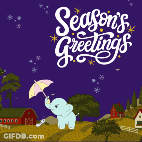 Elephant Holding Umbrella Season's Greetings GIF