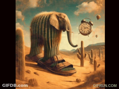 Elephant Made Of Cactus And Alarm Clock GIF