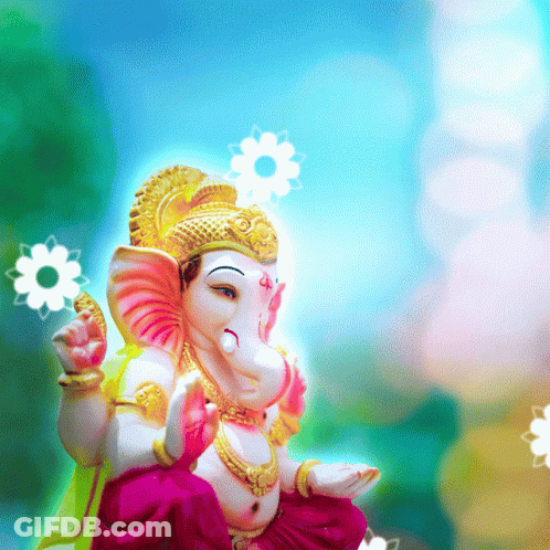 Elephant Statue Holding Flower GIF