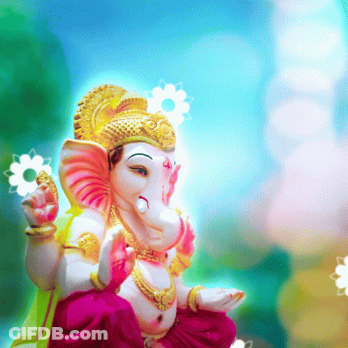 Elephant Statue Holding Flower With Cross GIF