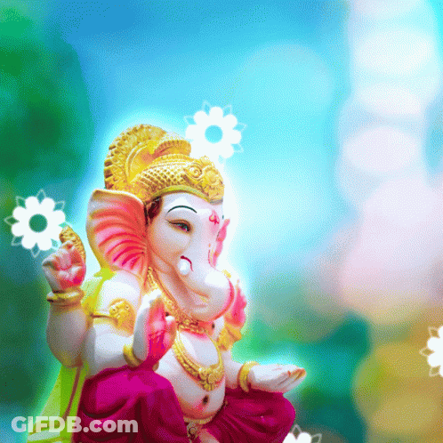 Elephant Statue Holding Flowers GIF