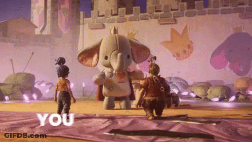 Elephant With Crown, Man And Girl In Video Game GIF