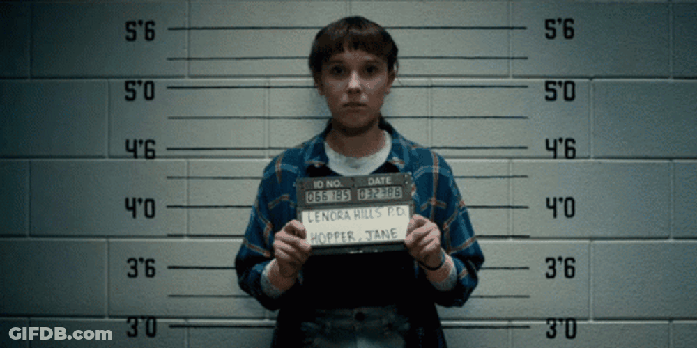 Eleven Mugshots Taken In Stranger Things GIF