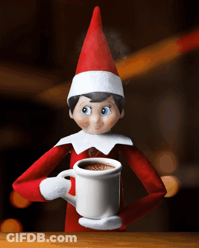 Elf On The Shelf Holding Hot Chocolate GIF