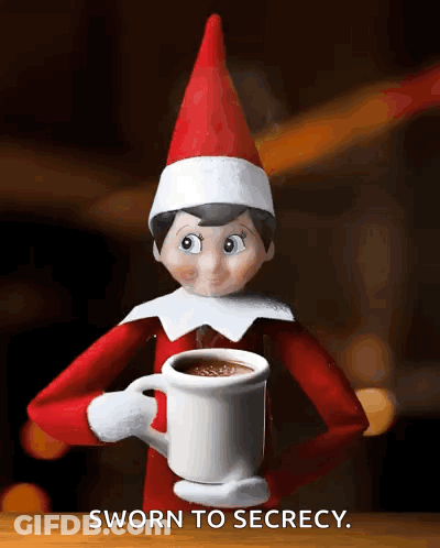 Elf On The Shelf Holding Hot Chocolate Sworn To Secrecy GIF