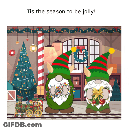 Elf Santa Holding Christmas Decoration GIF