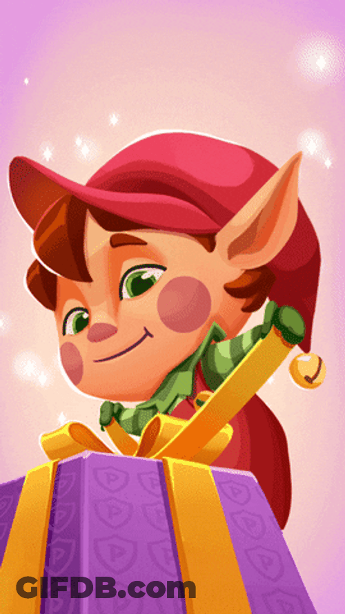 Elf Santa Tying A Ribbon GIF