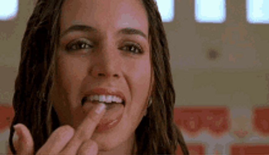Eliza Dushku Middle Finger Touching Tongue Flipping Off GIF