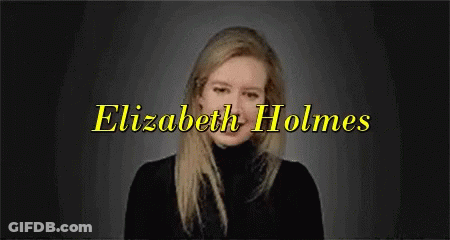 Elizabeth Holmes Name On Black Background With Woman GIF