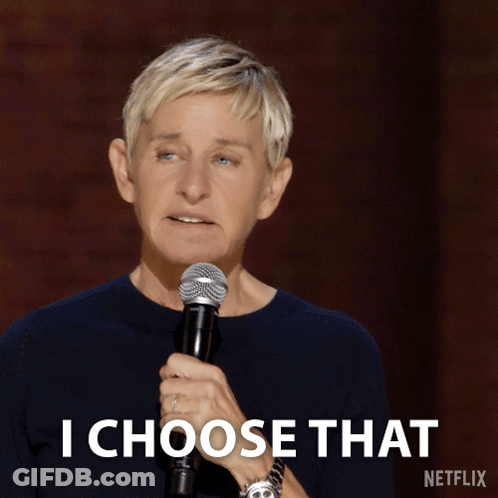 Ellen Degeneres Holding A Microphone And Saying I Choose That GIF