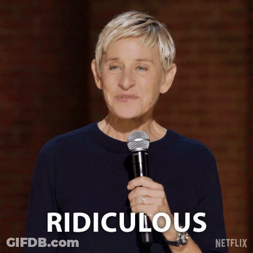 Ellen Degeneres Is Smiling While Holding A Microphone In Front Of A Sign That Says Ridiculous Netflix GIF