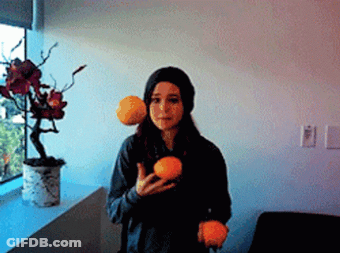 Elliot Page Juggling Oranges GIF