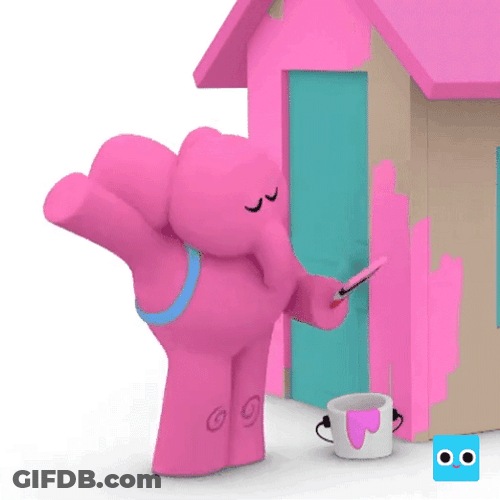 Elly Pink Elephant Painting House GIF
