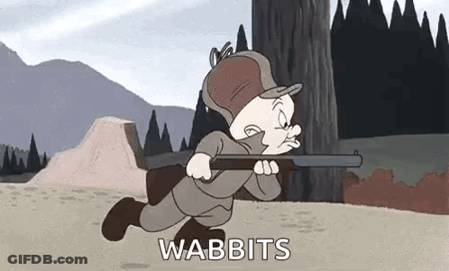 Elmer Fudd From Looney Tunes Is Running With A Rifle In His Hand . GIF