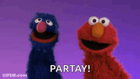 Elmo And Grouch From Sesame Street Are Standing Next To Each Other And Talking . GIF