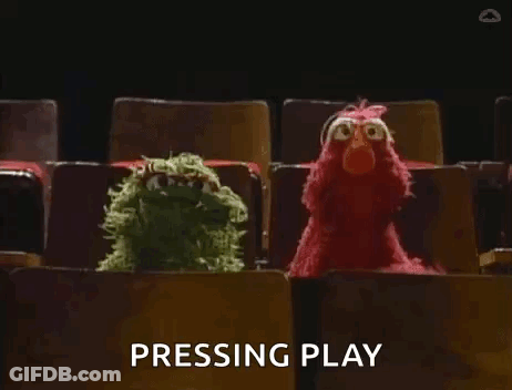 Elmo And Scarecrow Watching Play In Theater GIF