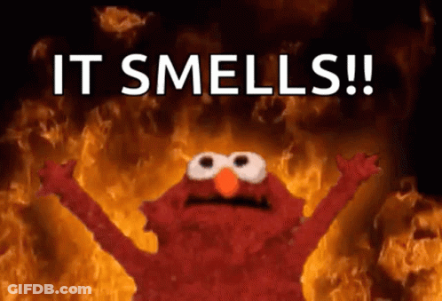 Elmo By Fire Saying It Smells GIF