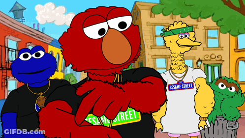 Elmo Cookie Monster And Big Bird From Sesame Street Pose For A Picture GIF