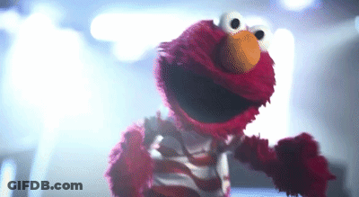 Elmo From Sesame Street Dancing In Striped Shirt GIF