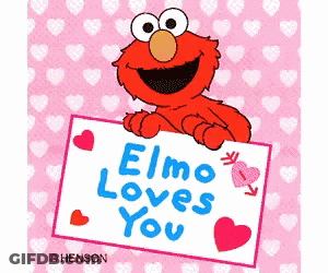 Elmo From Sesame Street Holding Elmo Loves You Sign GIF