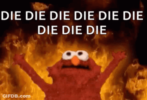 Elmo From Sesame Street Is On Fire With His Arms Outstretched . GIF